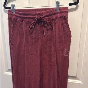 Playboy Maroon velour track suit pants